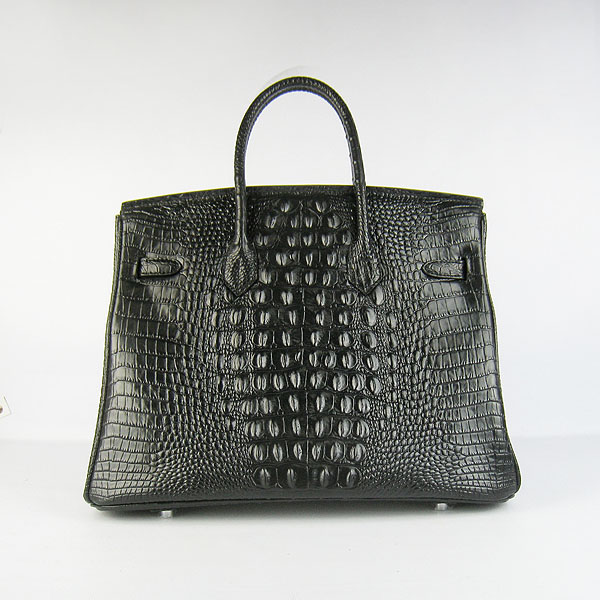 High Quality Fake Hermes Birkin 35CM Crocodile Head Veins Leather Bag Black 6089 - Click Image to Close